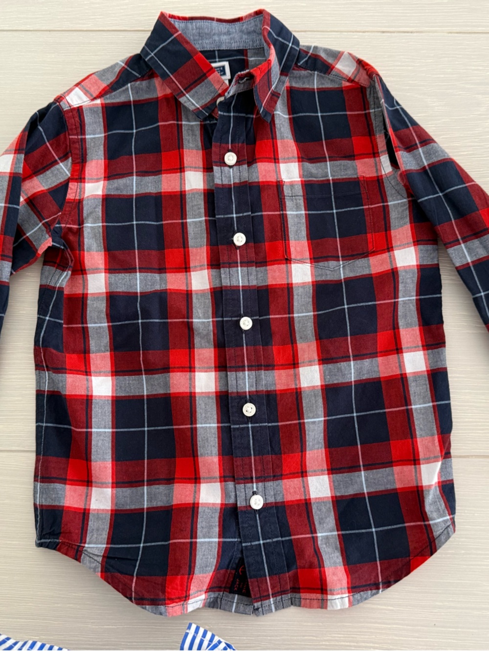 Janie and Jack Boys Red Navy Plaid Button Down Shirt Size 4